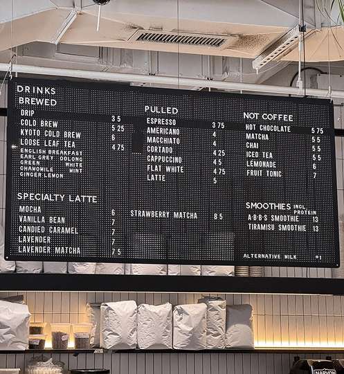White noise coffee rate list board
